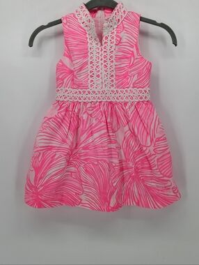 Lilly Pulitzer Girl's Mini Franci Prosecco Pink Fronds Place Dress Size 5